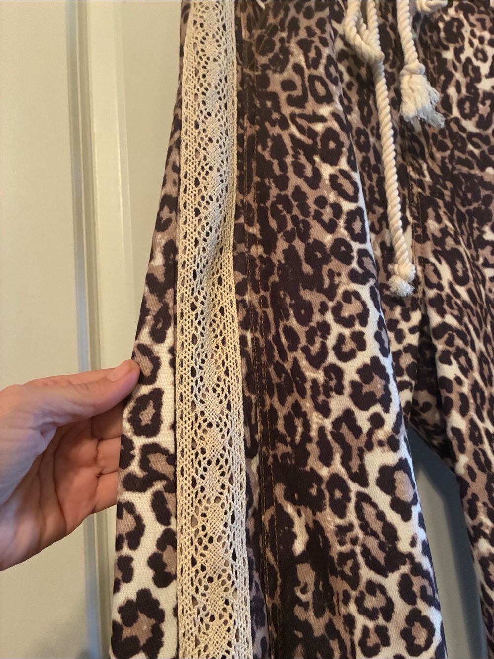 Maeve Leopard Wide-Leg Pants with Cream Crochet Side Stripes - Picture 3 of 7